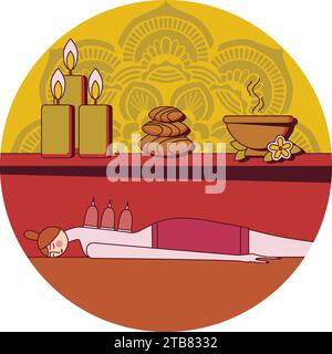 Massage du dos à ventouse bien-être. Illustration vectorielle plate isolée en forme de cercle. Illustration de Vecteur