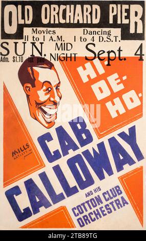 Affiche de jazz vintage - Cab Calloway & Cotton Club Orchestra 1934 Old Orchard Beach, Hartford, ME affiche de concert Banque D'Images