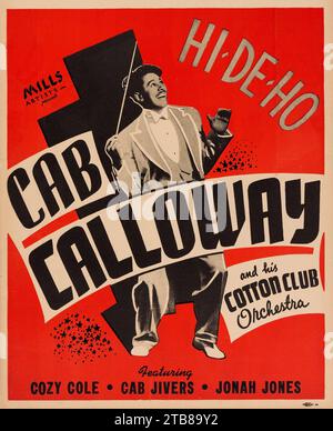 Affiche de jazz vintage - Cab Calloway and HIS Cotton Club - affiche de concert (Mills Artists Presents, vers la fin des années 1930 au début des années 1940) recadrée Banque D'Images