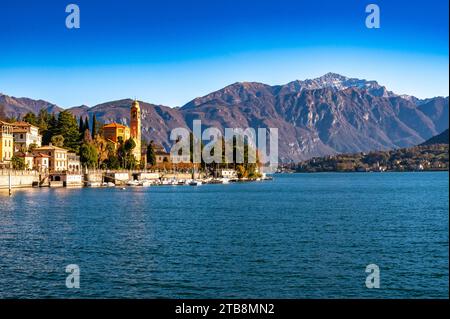 Une vue de Tremezzina et Bellagio, sur le lac de Côme, en automne. Banque D'Images