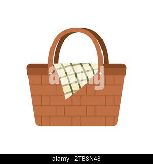 Panier pique-nique en osier. Déjeuner d'été en plein air, panier de saule, illustration vectorielle de dessin animé de patio de jardin Illustration de Vecteur