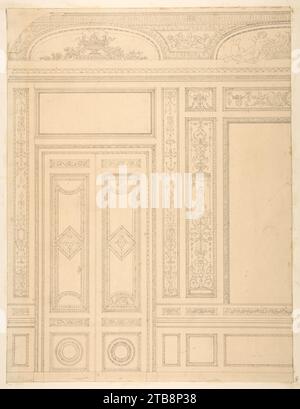 Élévation d'un intérieur montrant un mur lambrissé et des portes doubles décorées en rococco sty.e 1967 par Jules-Edmond-Charles Lachaise Banque D'Images