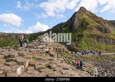 Irlande du Nord, comté d'Antrim : la chaussée des géants, déclarée site du patrimoine mondial par l'UNESCO en 1986. C’est une zone d’environ 40 000 bas imbriqués Banque D'Images