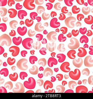Rose, rouge, pastel 3d coeurs motif sans couture. Illustration de Vecteur