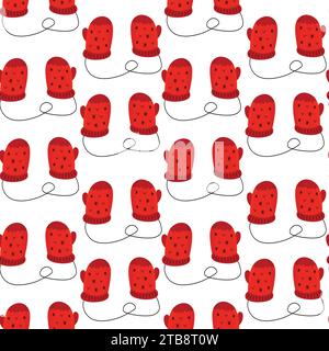 Modèle d'hiver sans couture avec gants chauds rouges. Texture illustration gants tricotés pour enfants. Illustration de Vecteur