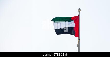 Agitant le drapeau des Émirats arabes Unis sur un mât Banque D'Images