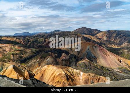 Vue d'ensemble spectaculaire de Landmannalaugar dans les hautes terres de l'Islande Banque D'Images