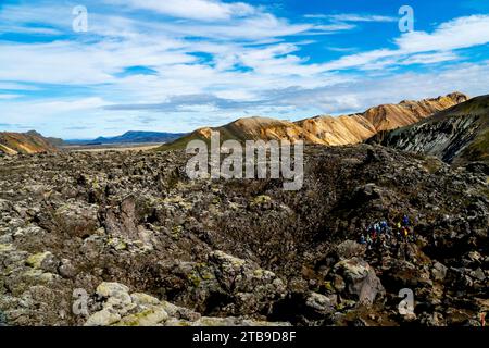 Vue d'ensemble spectaculaire de Landmannalaugar dans les hautes terres de l'Islande Banque D'Images