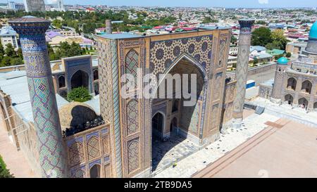 Vue aérienne de la place Registan à Samarkand Ouzbékistan Banque D'Images