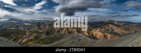 Vue d'ensemble spectaculaire de Landmannalaugar dans les hautes terres de l'Islande Banque D'Images