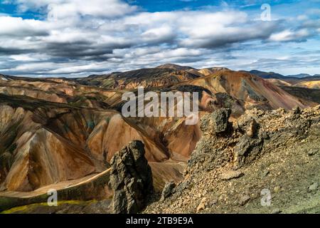 Vue d'ensemble spectaculaire de Landmannalaugar dans les hautes terres de l'Islande Banque D'Images