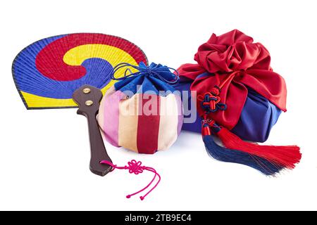 Bonne image du nouvel an de la Corée, sac chanceux et paquet Banque D'Images