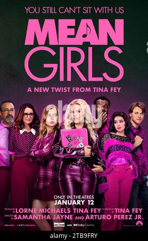 Affiche Mean Girls 2024 Tim Meadows, Tina Fey, Christopher Briney, Renee Rapp, Jaquel Spivey, Angourie Rice & Auli'i Cravalho Banque D'Images