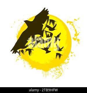 Logo abstrait oiseau et soleil. dessin à la main. Pas IA. Illustration vectorielle Illustration de Vecteur