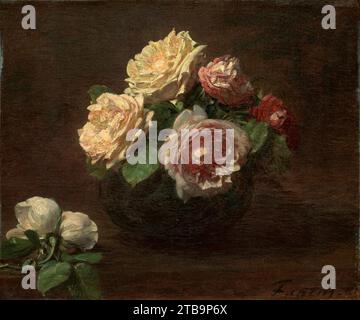 Roses dans un bol. Henri Fantin-Latour. 1881. Banque D'Images