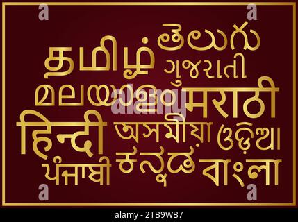 Illustration vectorielle de nuage de mot d'or des langues indiennes Illustration de Vecteur