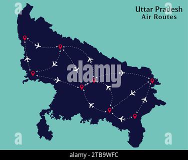 Liens de la route aérienne de l'Uttar Pradesh dans l'illustration vectorielle de la carte de l'Uttar Pradesh Illustration de Vecteur