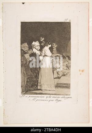 Planche 2 de 'Los Caprichoss' : ils disent oui et donnent la main au premier venu (El si pronuncian y la mano alargen al primero que llega) 1918 de Goya (Francisco de Goya y Lucientes) Banque D'Images