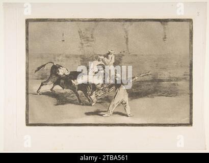 Planche 8 du 'Tauromaquia' : un Maure attrapé par le taureau dans le ring. 1916 par Goya (Francisco de Goya y Lucientes) Banque D'Images