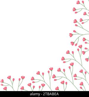 Cadre d'angle abstrait de branches fleuries dans des teintes douces tendance. Concept design pour salutations de printemps. Isoler. EPS. Cartes vectorielles, promo, publicité ou affiche, bannière, étiquette et autres utilisations différentes Illustration de Vecteur