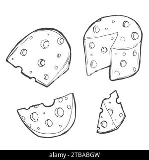 Ensemble vectoriel de fromage isolé sur un fond blanc. Illustration vectorielle de contour de fromage dessiné à la main. Illustration de Vecteur