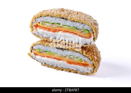 hamburgers de sushi frais appétissants sur fond blanc pour le site de livraison de nourriture 6 Banque D'Images