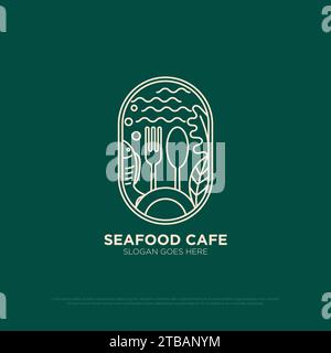 conception de logo de restaurant de fruits de mer avec le style de contour géométrique, le meilleur pour le vecteur premium de modèle de marque de logo de café de nourriture et de boissons Illustration de Vecteur