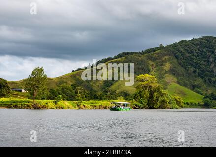 Touristes qui font une croisière sur la rivière Daintree pour ses beaux paysages et sa faune abondante. Queensland, Australie. Banque D'Images