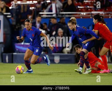 Frisco, Texas, États-Unis. 5 décembre 2023 : Trinity Rodman (8 ans) déplace le ballon lors d'un match amical international de football entre l'équipe nationale féminine des États-Unis et les relations publiques de Chine le 5 décembre 2023, à Frisco, Texas. L'équipe des États-Unis a gagné, 2-1. (Image de crédit : © Scott Coleman/ZUMA Press Wire) USAGE ÉDITORIAL SEULEMENT! Non destiné à UN USAGE commercial ! Crédit : ZUMA Press, Inc./Alamy Live News Banque D'Images