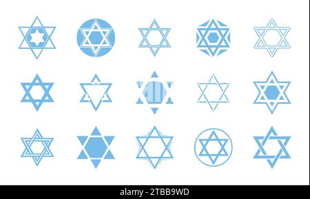Ensemble d'icônes étoile bleue de David symbole juif Illustration de Vecteur