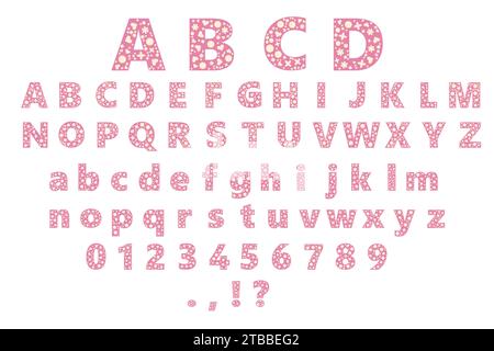 Heartfelt Blooms Display Alphabet - police fantaisiste avec coeurs roses et accents floraux Illustration de Vecteur