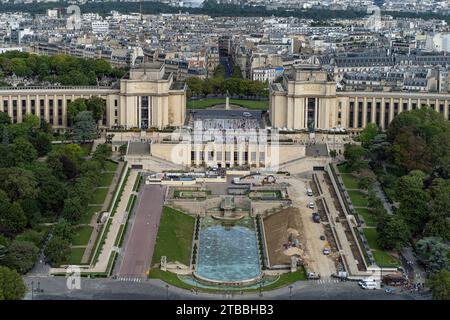 Jardins du Trocadéro d'en haut, vue aérienne, Paris Banque D'Images