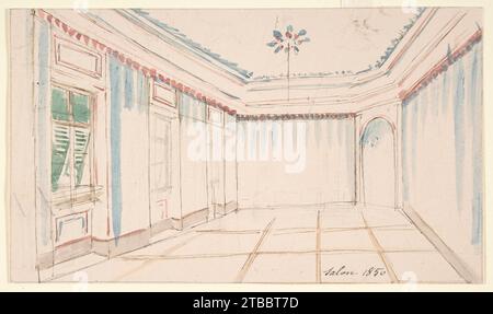 Dessin d'un intérieur : salon 1972 par Anonyme, Français, 19e siècle Banque D'Images