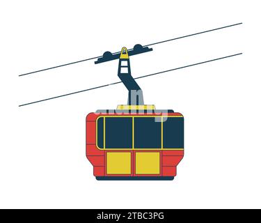 Téléski télécabine chevauchant l'objet de dessin animé linéaire 2D. Illustration de Vecteur