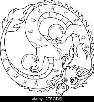 Page de coloriage isolée de l'année du Dragon Yin Yang Illustration de Vecteur