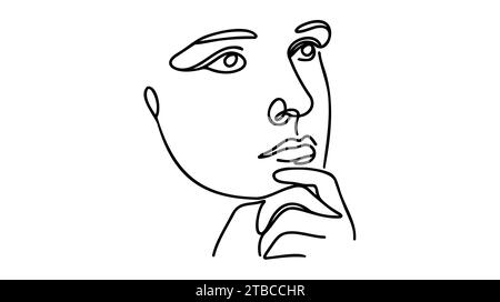 Dessin continu d'une ligne d'art de la pensée confus de femme. Illustration de Vecteur