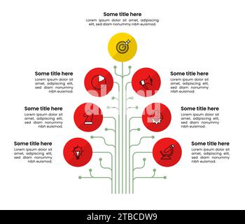 Modèle infographique avec icônes et 7 options ou étapes. Sapin de Noël Tech. Peut être utilisé pour la mise en page de flux de travail, diagramme, bannière, webdesign. Vecteur illus Illustration de Vecteur