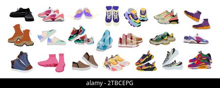 Ensemble de baskets de mode, vecteur de chaussures de sport modernes. Illustration de Vecteur