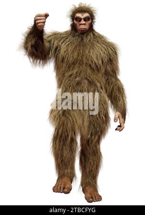 Rendu 3D d'un Sasquatch ou d'un Bigfoot isolé sur blanc arrière-plan Banque D'Images