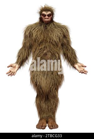 Rendu 3D d'un Sasquatch ou d'un Bigfoot isolé sur blanc arrière-plan Banque D'Images