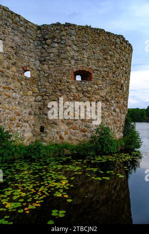Vue panoramique sur les ruines du château de Kronoberg (Kronobergs slottsruin), Växjö, Smaland, Kronobergs län, Suède. Banque D'Images