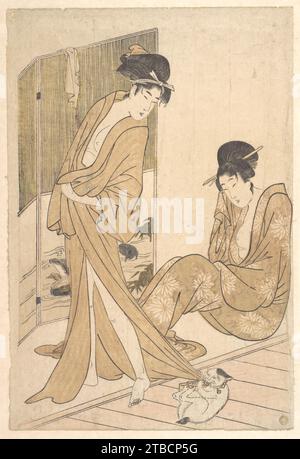 Deux jeunes femmes enveloppées dans Yukata après un bain 1914 par Kitagawa Utamaro Banque D'Images