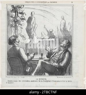 Au bar, point de rencontre des vrais amoureux de la sculpture française et de la bière bavaroise, extrait de 'croquis d'exposition', publié dans le Charivari, 3 juin 1865 1922 par Aaron Martinet Banque D'Images