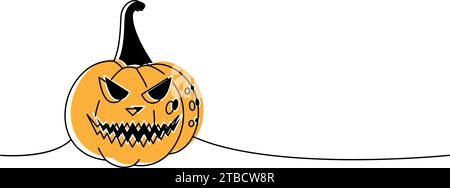 Citrouille d'Halloween avec visage effrayant une ligne de dessin continu coloré. Illustration continue d'une ligne de citrouille d'Halloween. Illustration vectorielle. Illustration de Vecteur