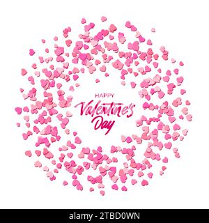 Cadre abstrait tendance de coeurs découpés en papier. Carte de Saint-Valentin avec texte du jour de la Saint-Valentin. Modèle de lettrage d'amour. Affiche de félicitations romantique. Bannière de site Web avec particule de confettis de coeur en février Illustration de Vecteur