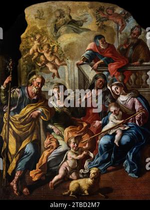 Sacra Famiglia con San Giovannino e i Santi Gioacchino, Zaccaria, Anna ed Elisabetta - Sainte famille avec Saint Jean et Saints Joachim, Zacharie, Anna et Elizabeth. Par Michele Ricciardi 1672-1753 17e siècle, Cathédrale, Salerne, Musée des Beaux-Arts, Italie, italien, Banque D'Images