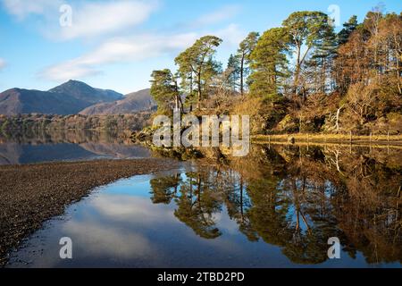 Réflexions de Friars Crag et des North Western Fells, Lake Derwentwater, Keswick, Cumberland, Royaume-Uni Banque D'Images