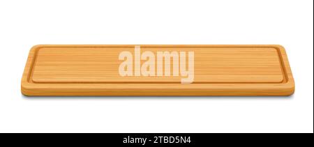 Nouvelle planche à découper rectangulaire en bois, vue latérale, isolé sur fond blanc. Plateaux ou assiette de formes rectangulaires, naturel, écologique cuisine ute Illustration de Vecteur