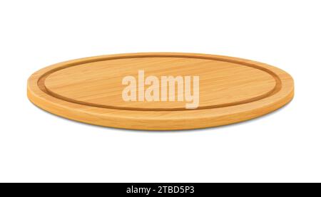 Planche à découper ronde en hêtre en bois ou planche à découper pour pizza isolée sur fond blanc. Plateaux ou plaque de formes rondes, cuisine naturelle et écologique Illustration de Vecteur