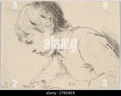 Planche 14 : un enfant écrivant avec une plume, faisant face à gauche de profil, d'après 'diverses têtes et figures' (diverses tetes et figures) 2012 par Stefano della Bella Banque D'Images